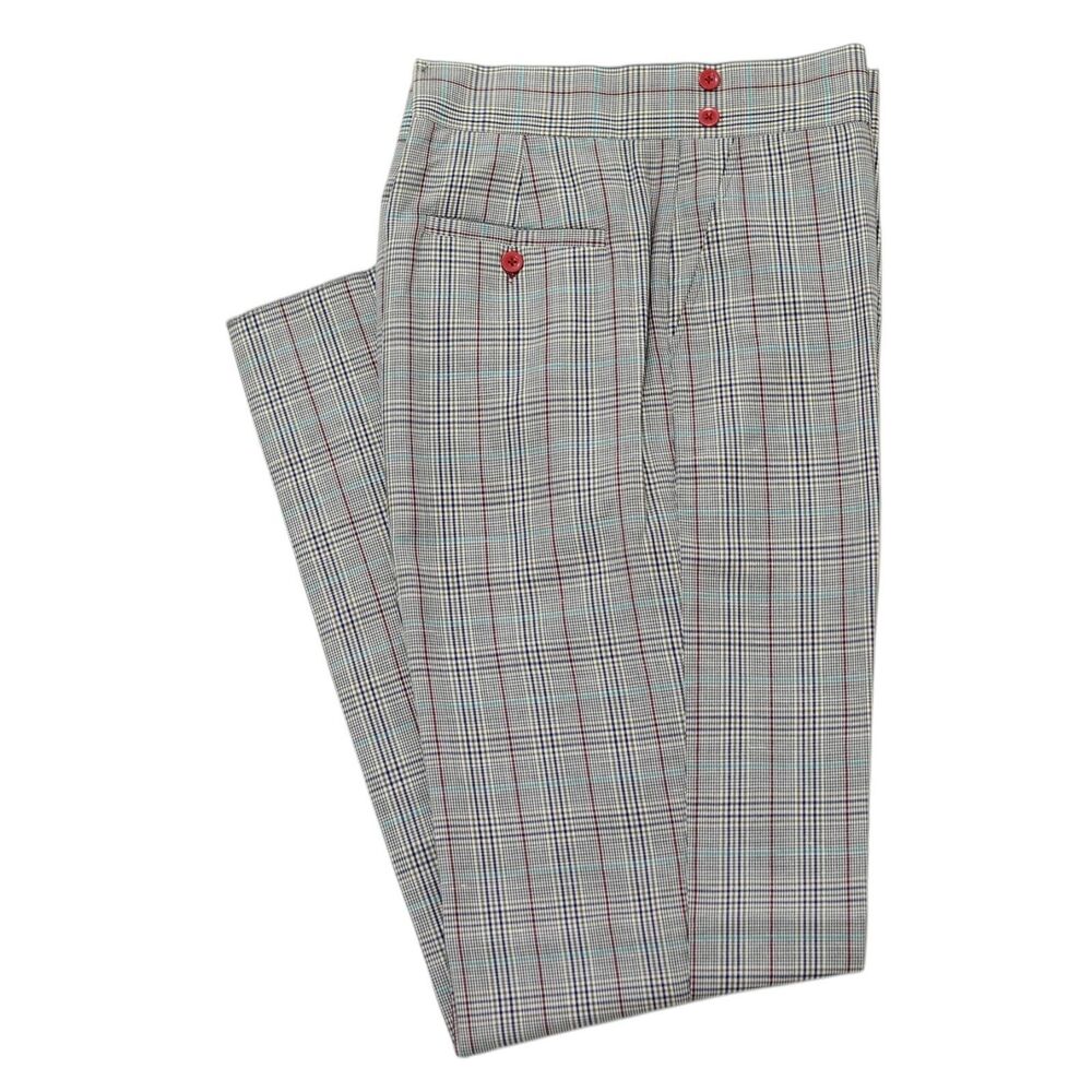Mens 32 Gurkha Pants Gray Red Plaid Wool High Waist Flat Front Dress Trousers